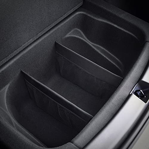 Sub Trunk Divider of under-floor Compatible for Model Y, Model 3 (2017-2023) – Hidden Trunk Organizer – Dividers with Mesh Pockets for Storage Separation (Set of 2)