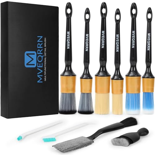 10PCS Car Detailing Brush Set,Boars Hair Detail Brush Kit(Gold)