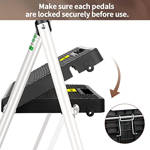 3 Step Ladder Folding Step Stool with Wide Anti-Slip Pedals and Comfort Handgrip for Kitchen Household and Office, Lightweight Capacity 500lbs Sturdy Step Ladder (White) - view 3