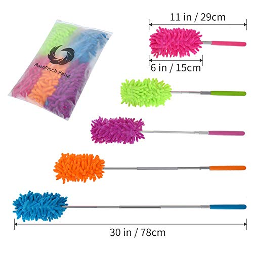 Washable Dusters for Cleaning, Phoenixes Feather Duster Extendable Dusting Wand 11"-30", Wet or Dry Use (5 Pcs) - view 2