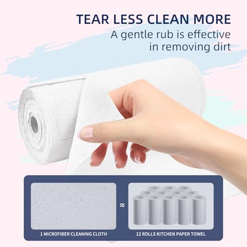 & PLUSH Microfiber Cleaning Cloth Roll - 100 Pack, Tear Away Microfiber Towels, 12" x 12", Reusable, Washable, Streak Free, Ultra Absorbent Dish Rags for Car, Home, Garage or Shop (White) - view 2
