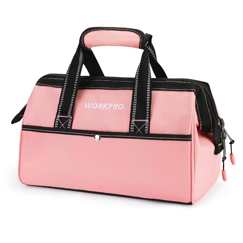 13-Inch Tool Bag, Pink Soft Cloth Tool Storage Bags, Wide Mouth Tool Tote Bag with Inside Pockets - Pink Ribbon