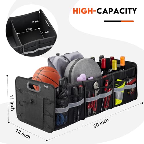 Trunk Organizer for Car， Collapsible Trunk Organizer with Multi Pockets, 3 Compartments Storage Organizer for Car SUV, Truck, Sedan - view 4