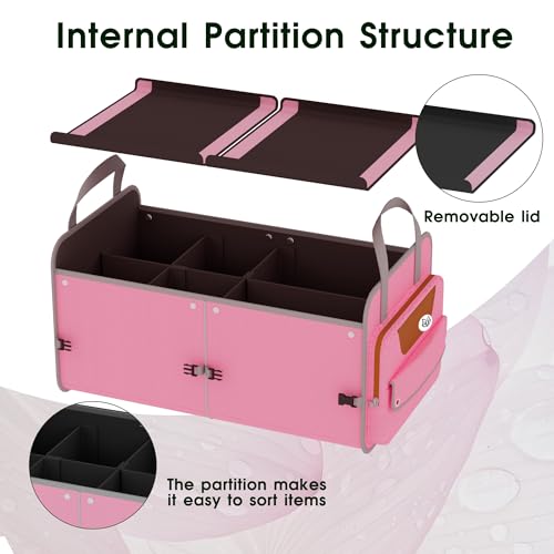 Car Trunk Organizer for SUV, 70L Heavy Duty Waterproof Trunk Organizer, Foldable Vehicle Organizer with Anti-Slip Base, 24”x13.8”x11.8”, Pink-M003 - view 2