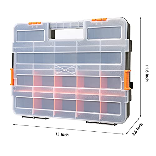 2PCS Toolbox Organizer Sets, 20 Removable Dividers, Durable Plastic Box, Excellent for Screws, Nuts, Small Parts, 34-Compartment, Black/Orange, 2 Pieces Set - view 3