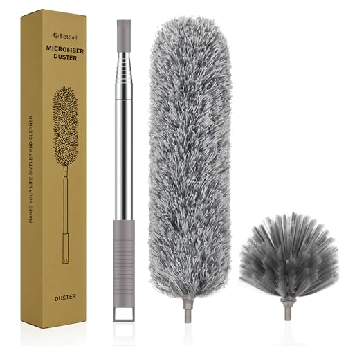 Dusters and Cobweb Brush with Extension Pole for Cleaning, Gray
