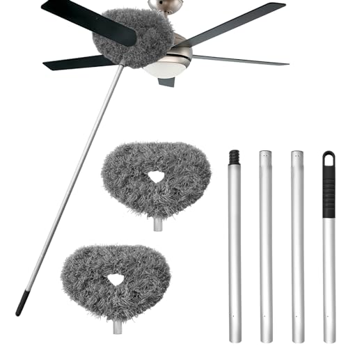 Ceiling Fan Cleaner Duster,Reusable Microfiber Ceiling Fan Blade Cleaner Duster with Extendable Long Handle Removable 13 to 48 in for Cleaning Bookshelves,Door,Window Top (Gray)