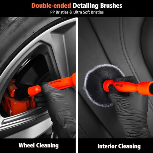 4PCS Car Wheel Cleaning Kit, Bendable Wool Brush, Orange&Black - view 6