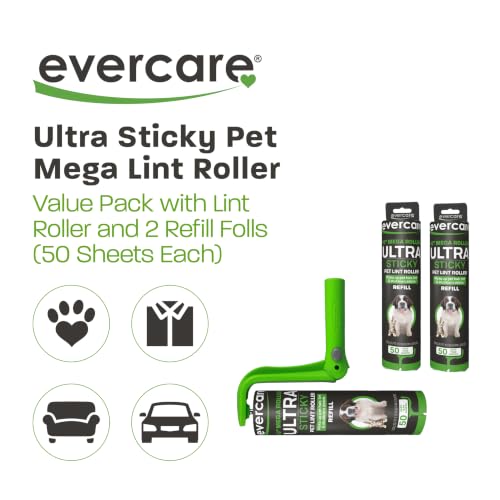 Ultra Sticky Pet Mega Lint Roller Value Pack, Manual Clothes & Furniture Cleaner with Handle and 2 Refills, 50 Sheets Each - view 2