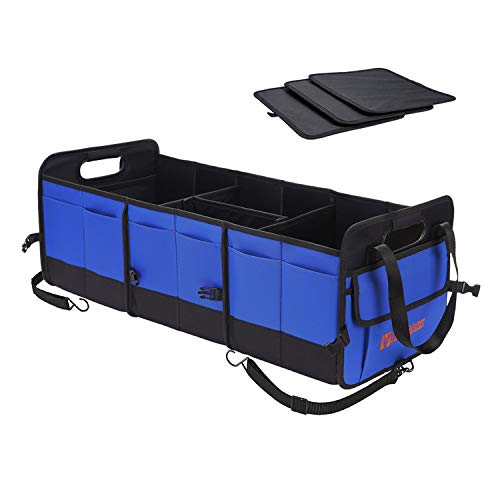 Multipurpose Car Trunk Organizer with Straps,Non-Slip Waterproof Bottom,Durable Collapsible Adjustable Compartments Cargo Storage,Upgraded Handle,AK-076