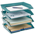 4 Tier Paper Letter Tray Side Load Letter Size, Office Desk File Document Organizer Plastic (Solid Green)