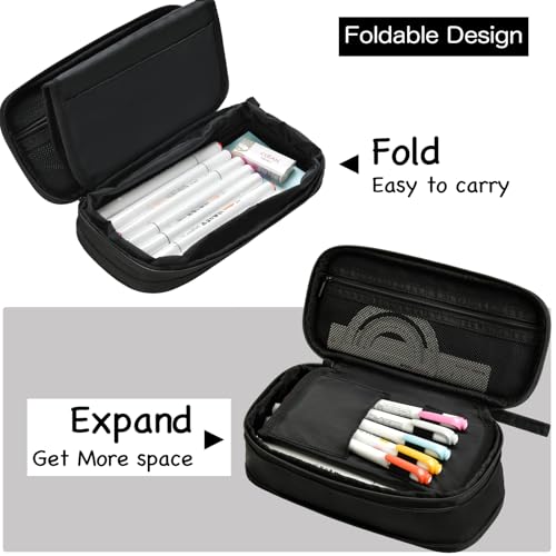 Foldable Pencil Case Pouch Bag for Boys Teens Big Capacity Box,Black - view 3