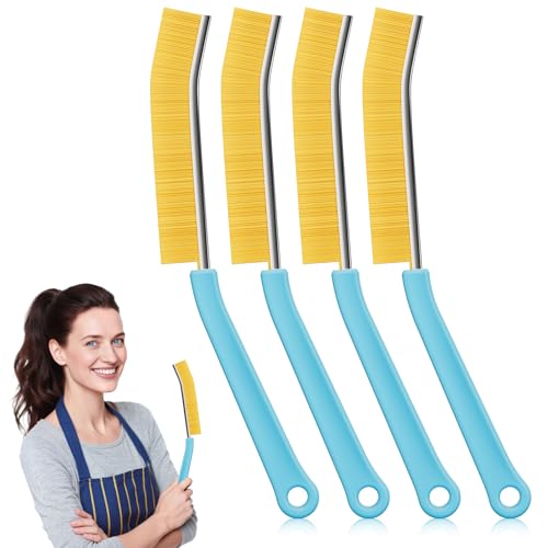 4 Pack Crevice Cleaning Brush, Turquoise Hard Bristle Grout Brush, House Cleaning Supplies, Magnetic Gap Cleaning Brush for Kitchen, Bathroom, Window, Toilet, Multifunctional Cleaning Tools