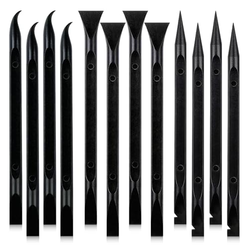 12Pcs Plastic Scraper Tool, Crevice Cleaning Tool, Non-Scratch Car Detailing Supplies for Cleaning, Versatile Label/Sticker Remover & Peeler Tool for Tight Spaces (Black-12Pcs)
