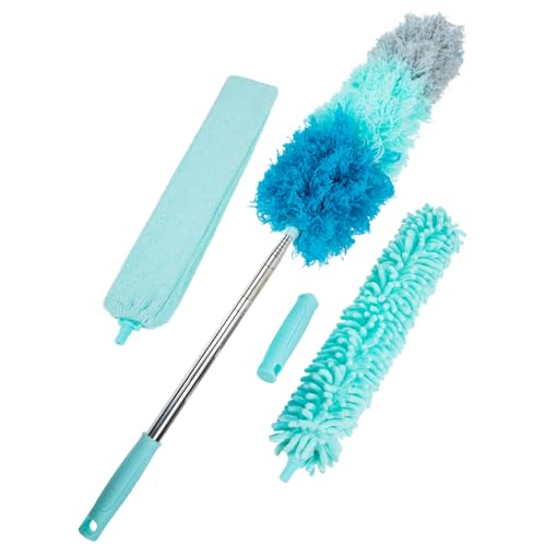 Telescopic Down Duster 2.5m Extendable Dusting Brush 5pcs Set with Thick Rod Lightweight Electrostatic Dust Remover for Home Ceiling Cleaning