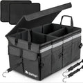 Car Trunk Organizer Super Strong, Foldable Storage Cargo Box for SUV, Auto, Truck Nonslip Waterproof Bottom, Fits any Vehicle, Come w Adjustable TieDown Straps W LID (Black, 2