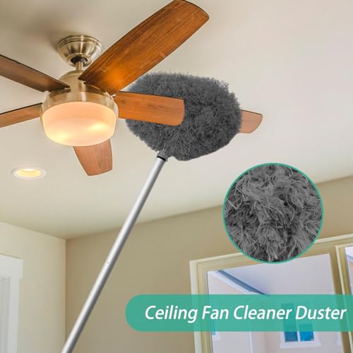 Ceiling Fan Cleaner Duster,Reusable Microfiber Ceiling Fan Blade Cleaner Duster with Extendable Long Handle Removable 13 to 48 in for Cleaning Bookshelves,Door,Window Top (Gray) - view 3