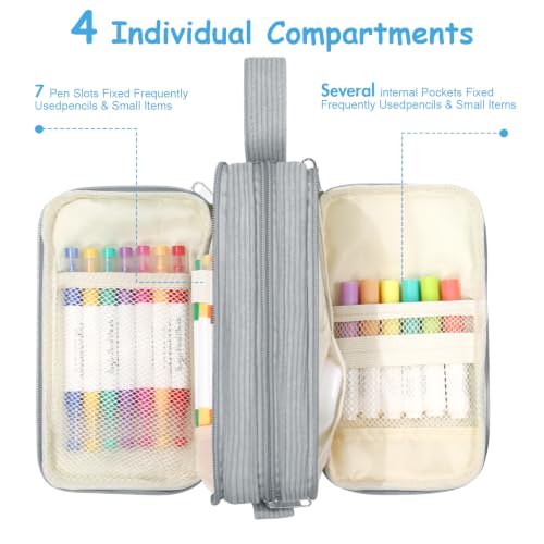 Grey Corduroy Pencil Case, Large Capacity Zipper Pouch, Gray, Casual Style, Supplies Organizer for Teen Girls and Boys - view 2
