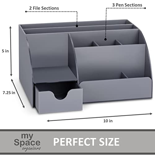 Grey Desk Organizer, 9 Compartments, Office Supplies and Desk Accessories Organizer, Office Decor Desktop Organizer (Gray) - view 4