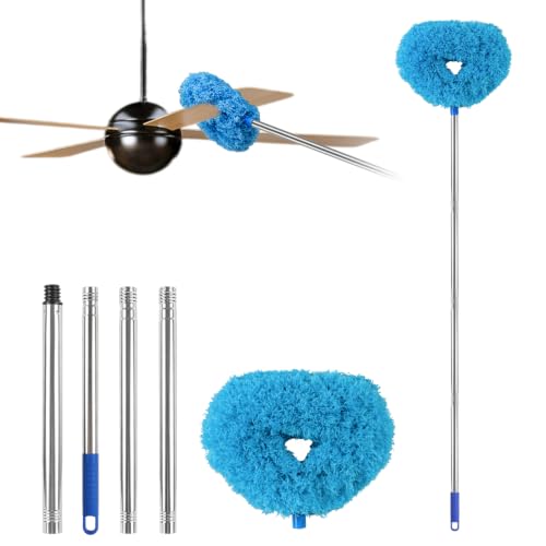 Ceiling Fan Cleaner Duster Reusable Microfiber Ceiling Fan Blade Cleaner Removable Duster with Extension Pole Adjusts 13 to 49.7 Inch for Cleaning Walls Bookshelves Furniture Door Window Top (Blue)