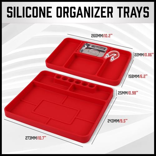 Premium Silicone Tool Tray, Automotive Non-Slip Flexible Silicone Tool Trays, Tool Organizer | 2 Piece Multi Purpose Mats with Magnetic Small parts Tray - view 2