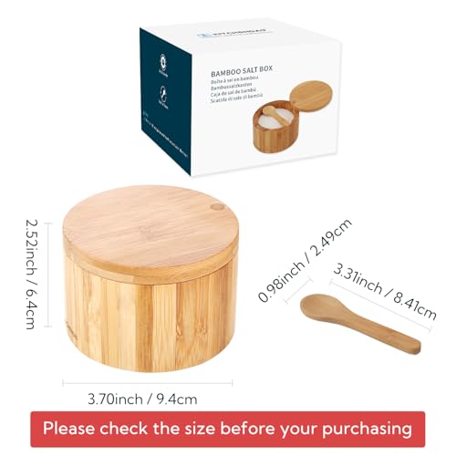 Bamboo Salt Cellar Bowl Box Container with Built-in Spoon, Elegant Kitchen Salt Dish Holder Saver Jar with Swivel Magnetic Lid to Storage Pepper Spice, 6OZ - view 6