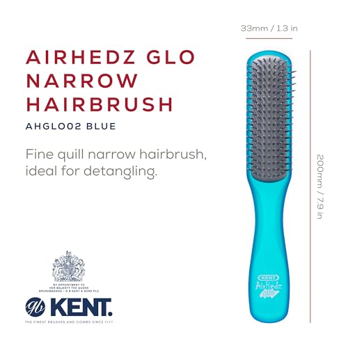 AHGLO02 Airhedz Glo Blue Half Round Narrow Detangling Hair Brush - 9 Row Ionic Anti Static Non Scratch Long Nylon Bristle Great for Detangling and Smoothing Medium to Long Length Hair - view 2