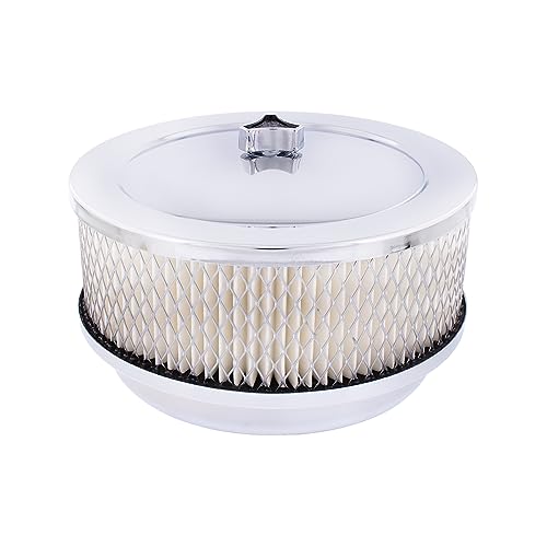 S1106 Chrome 6 ⅜ inch Air Cleaner Assembly, Low Profile, Die-Cast Chrome Plated Wing Nut, Filter Included – One Air Cleaner Assembly