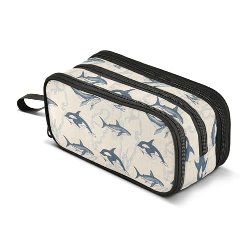 Pencil Case Shark Killer Whale Fishes 3 Compartments Pencil Pouch
