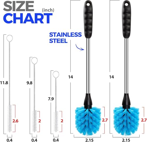 5 Pack Bottle Brush 14" Stainless Steel Straw Cleaner Brush,Blue - view 2