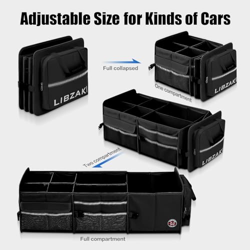 LIBZAKI Oversize 4 in 1 Car Trunk Storage Organizer, Multi Compartment Collapsible Trunk Storage Box with Cooler Bag for Car Truck SUV-Black - view 3