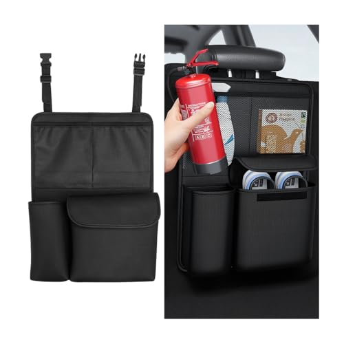 Car Trunk Organizer, Detachable Vehicle Backseat Storage Bag with 4 Compartments, Large Capacity Back Seat Organization Hanger with Lids, Space Saving Universal Automotive Accessories (Black)