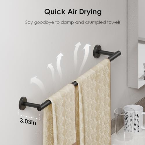 Bathroom Hardware Accessories Set, SUS304 Stainless Steel Towel Bar Set, Modern Towel Racks Holder for Bathroom, Toilet Paper Holder Wall Mounted 4 Pieces(24" Bar, Matte Black) (Pack of 2) - view 2