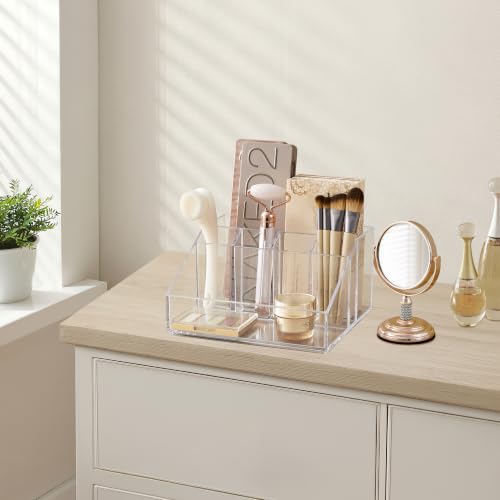 Stackable Desk Organizer, Clear Pen Pencil Makeup Brush Holder for Desktops and Vanities, 6 Compartment Caddy (Made in USA) - view 6