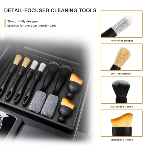 8PCS Car Detailing Brush Set, Multi-Use Auto Interior & Exterior Cleaning Brushes Soft Bristle Detailing Tools, Vehicle Brush Kit for Cleaning Air Vents Center Console Seat Gaps - view 4