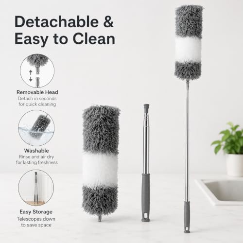 1 Pack Extendable Microfiber Duster, Long Dusting Wand for Ceilings, Gray - view 6