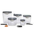+ Airtight Food Storage Container Set – Clear Plastic Flour and Sugar Canister Set with Magnetic Accessories for Kitchen Organization (Grey, 9-Piece)