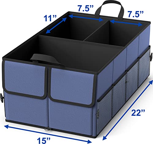 Foldable Car Trunk Organizer for SUV, 3-Compartment, Blue - view 3
