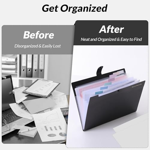 Accordion File Organizer, Expanding File Folder with 8 Pockets, Portable Document Paper Organizer, Letter/A4 Size Filing Folder，School Office Supplies Hospital Bag Essentials Black - view 6