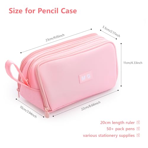 Large Pencil Case 3 Compartment Pouch Pen Bag Pink - view 5