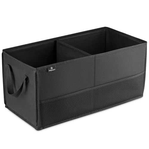 Car Trunk Organizer – Large 2 Compartment Storage Bin with Non-Slip Fastener, Mesh Side Pockets & Heavy-Duty Handles, 22 x 10 x 11 in, Black – Prevents Shifting & Rolling - view 2