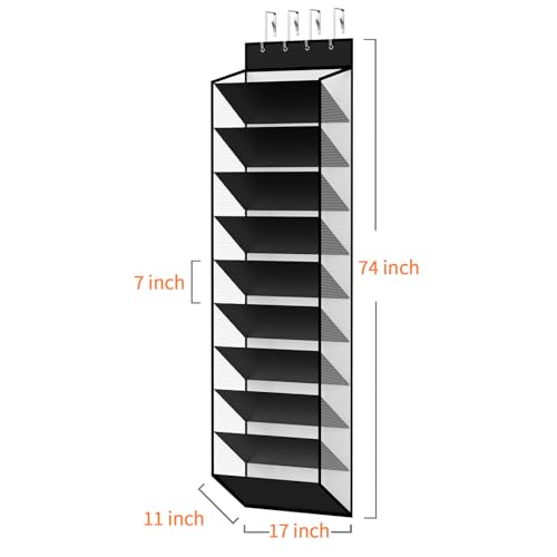 10-Tier Over Door Mesh Shoe Organizer with Large Deep Pockets, Hanging Door Shoe Storage Rack That Holds 20–30 Pairs of Sneakers, Boots and Other Footwear (Piano White) - view 3