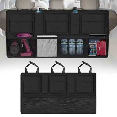 Backseat Trunk Organizer | 42 x20 Inches Car Storage with 9 Spacious Pockets | Waterproof, Heavy-Duty Hanging Organizer for SUVs, Trucks & Hatchbacks | Space-Saving, Foldable & Easy to Install