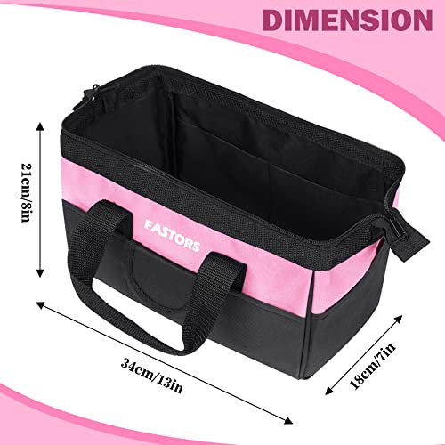 Pink Tool Bag for Women With 13-Inch Wide Mouth Double Zippers,Tool Bag With 8 Pockets Outside and 2 Pockets Inside(PINK) - view 4