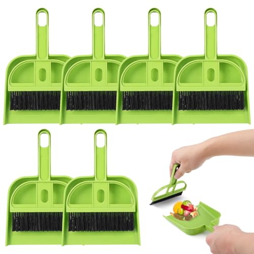 6 Pack Mini Broom and Dustpan Set Desktop Cleaning Brush Set with Soft Bristles and Pointed Bristles for Desk Keyboard Windowsill Counter Home Office Sweeping Tools