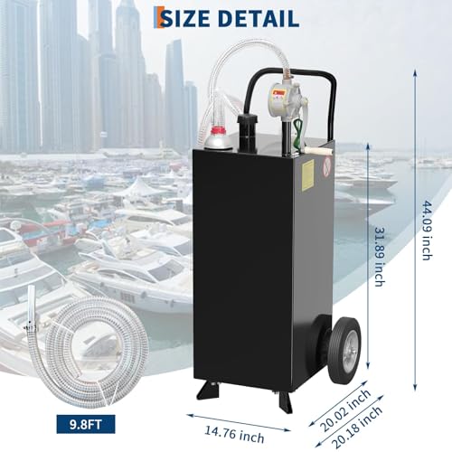 30 Gallon Fuel Caddy, Portable Gas Caddy, Transfer Fluid Diesel Gasoline Storage Tank Container with Fuel Transfer Rotary Hand Pump/Wheels for Boat ATV Car Motorcycle, Black - view 7