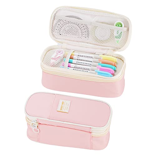 Large Pencil Case for Girls Kids Teens Big Zipper Pencil Pouch Pink