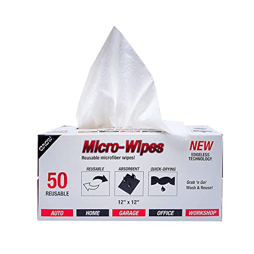 200GSM Microfiber Cleaning and Drying Cloths with Dispenser Box, Reusable, Streak-Free, Scratch-Free, Ultra Absorbent, Edgeless for All Surface Types, 12x12in, 50-Pack, White