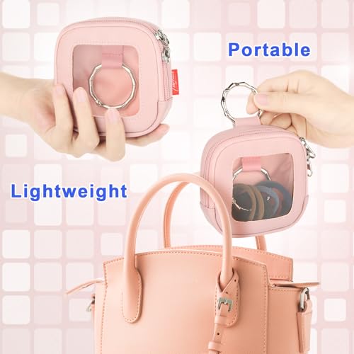Hair Tie Organizer Bag with Clear Window, PU Leather Portable Hair Tie Holder with O Ring, Hanging Storage Container for Hair Accessories Cotton Swab Bobby Pin Small Items - view 5