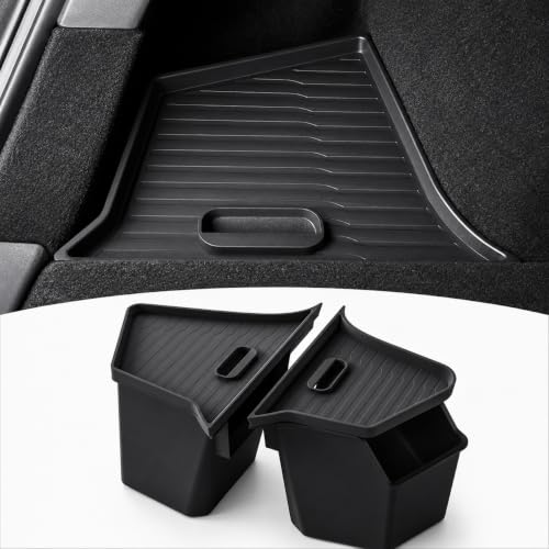 Rear Trunk Storage Bins with Lids for 2025–2026 Tesla Model Y Juniper [Not for Model YL Premium 6-Seater], 2-Pack TPE Waterproof Rear Trunk Organizer Boxes, Interior Storage Accessories
